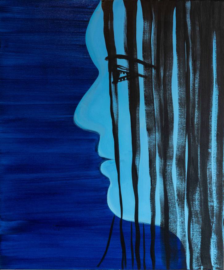 2025, blue, 60 x 50 cm, Öl auf Baumwolle,